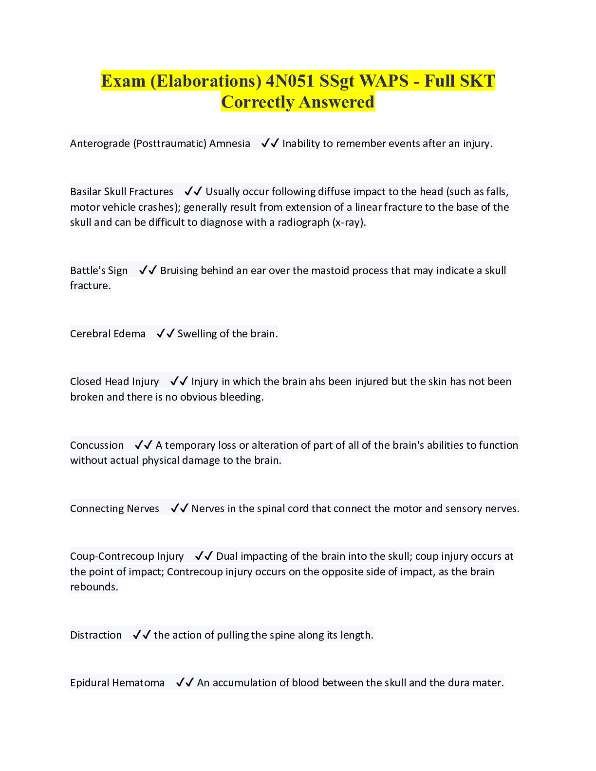 Preview image for Exam (Elaborations) 4N051 SSgt WAPS - Full SKT Correctly Answered